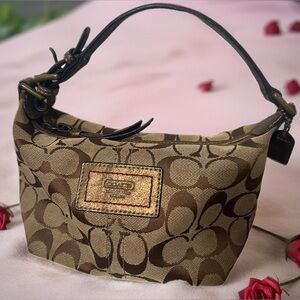 Coach Tan and Brown Signature Shoulder Bag